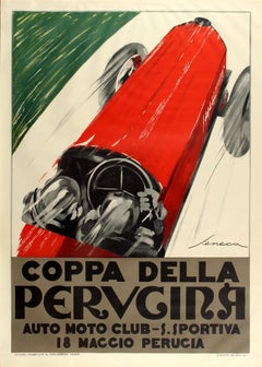 Large Coppa Della Perugina Sports Car Racing Poster Reissue 1990s Art Deco Style
