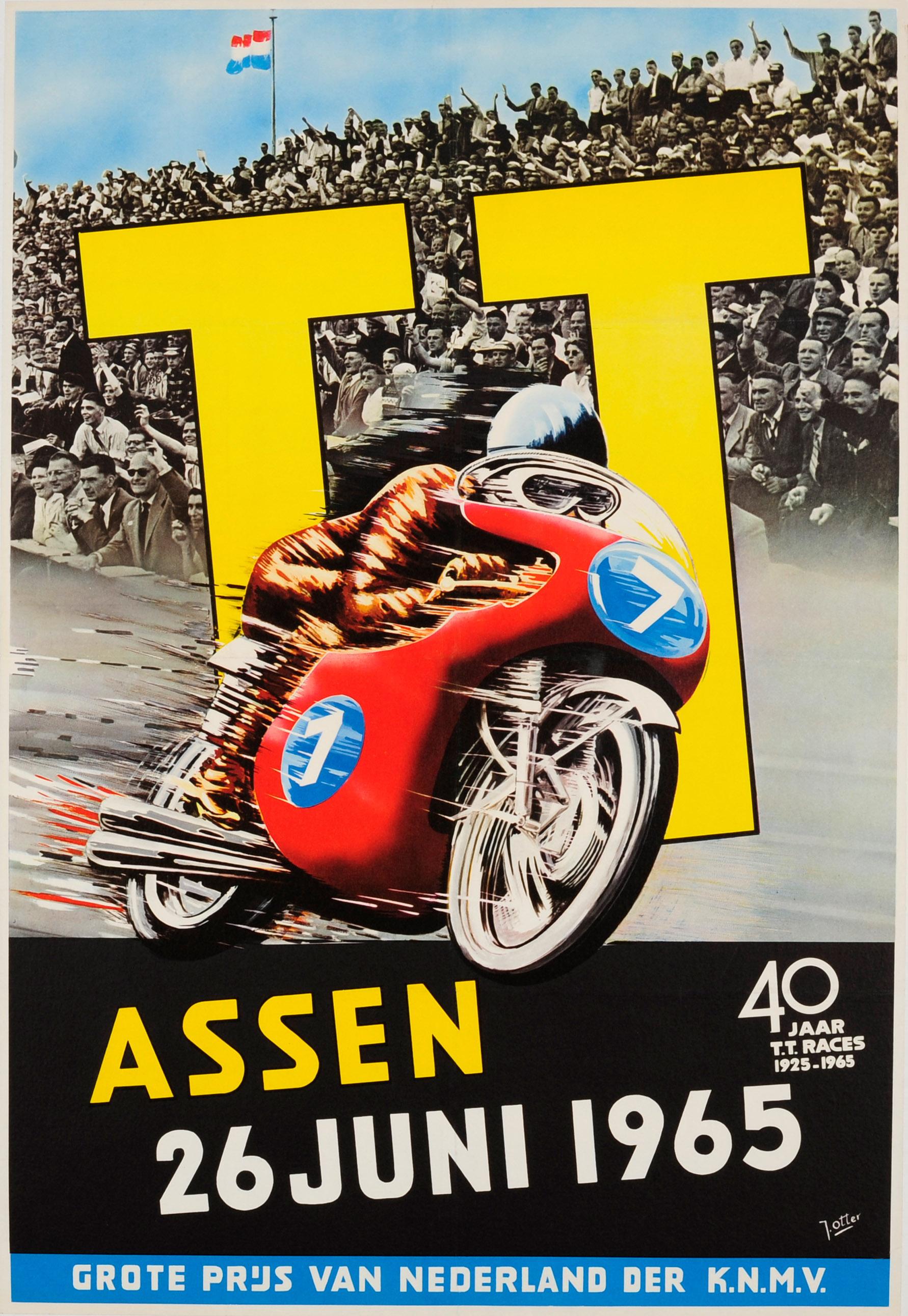 Otter Print - Original Vintage Assen Motorcycle Race Sport Poster 40 Years TT Races 1925-1965