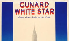 Original Vintage Cunard White Star Ocean Liner Poster Queen Mary Queen Elizabeth