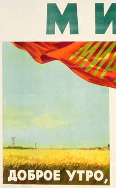 Original Vintage USSR Propaganda Poster World Peace Farming Industry Moscow City