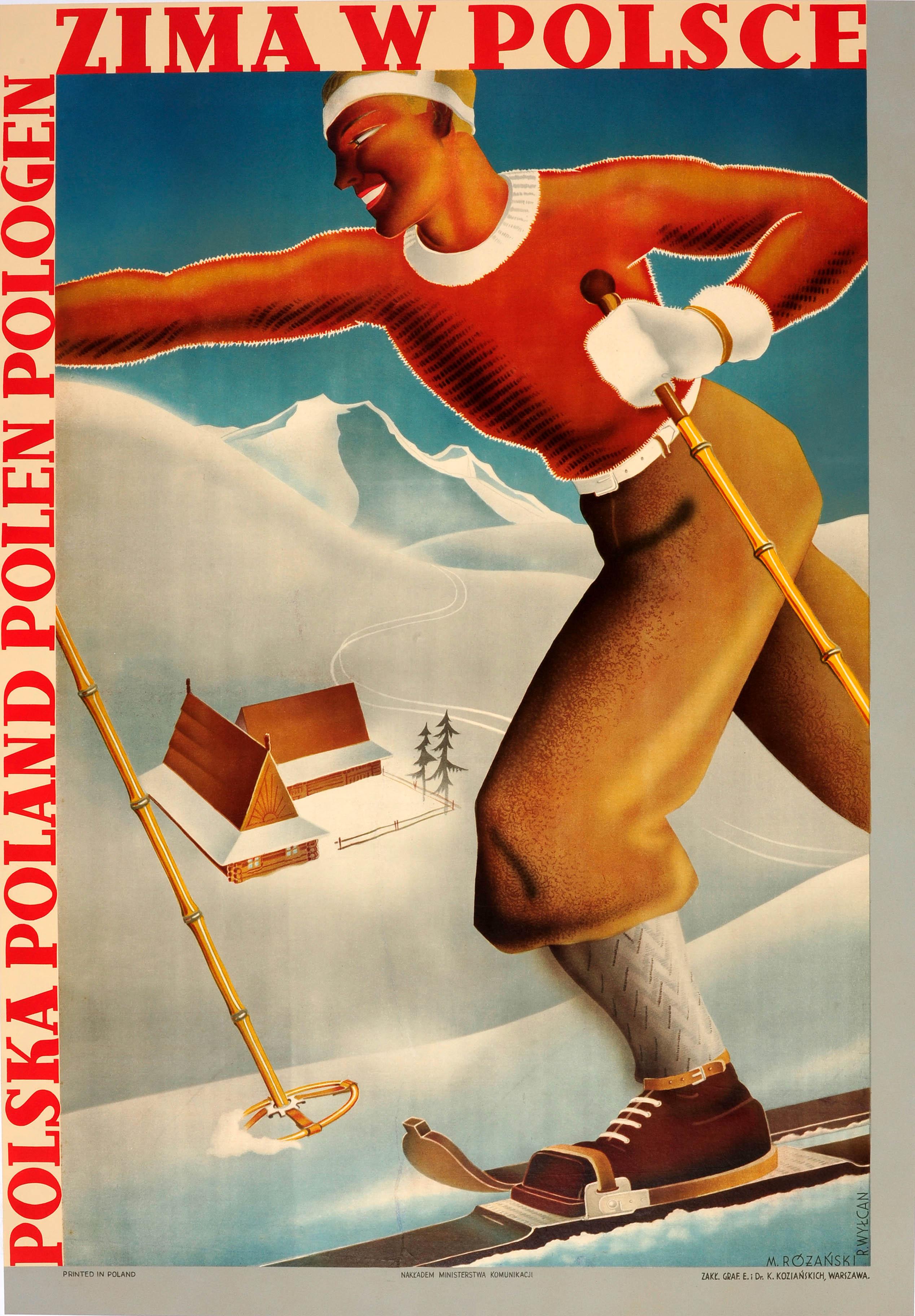 Original Vintage Art Deco Winter Sport Ski Poster Winter In Poland Zima W Polsce