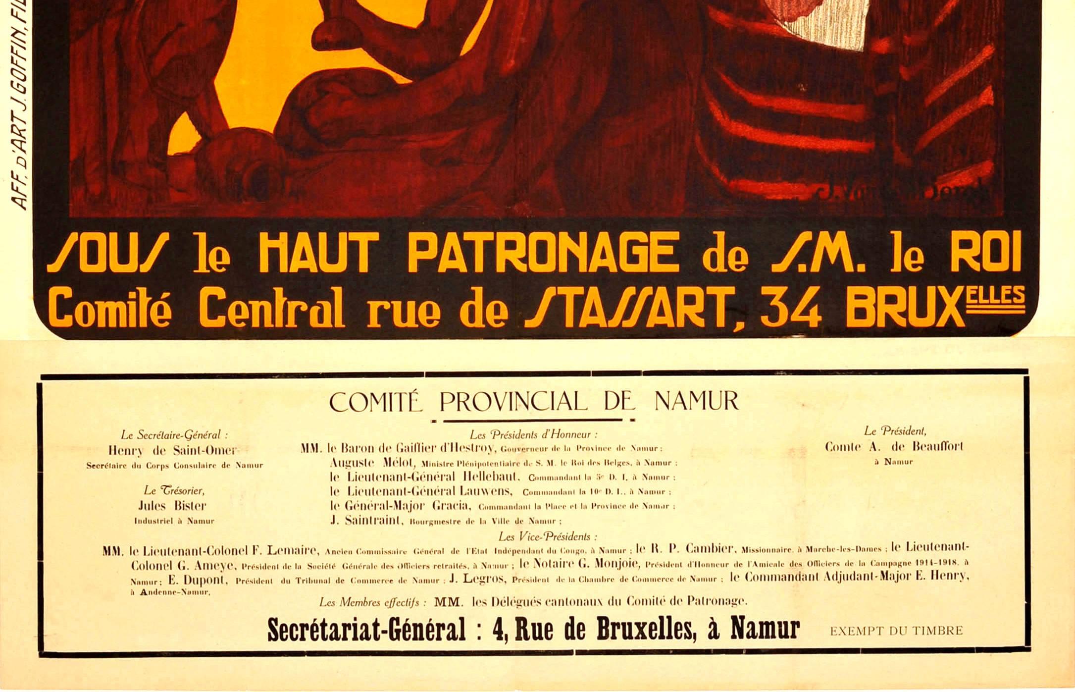 Originales Vintage-Plakat für den Journee Coloniale 1 Juillet 1923 / Kolonialtag am 1. Juli 1923 mit einer großartigen Illustration einer afrikanischen Mutter, die ihr kleines Kind im Arm hält, mit zwei Männern, die neben ihnen sitzen, und einem