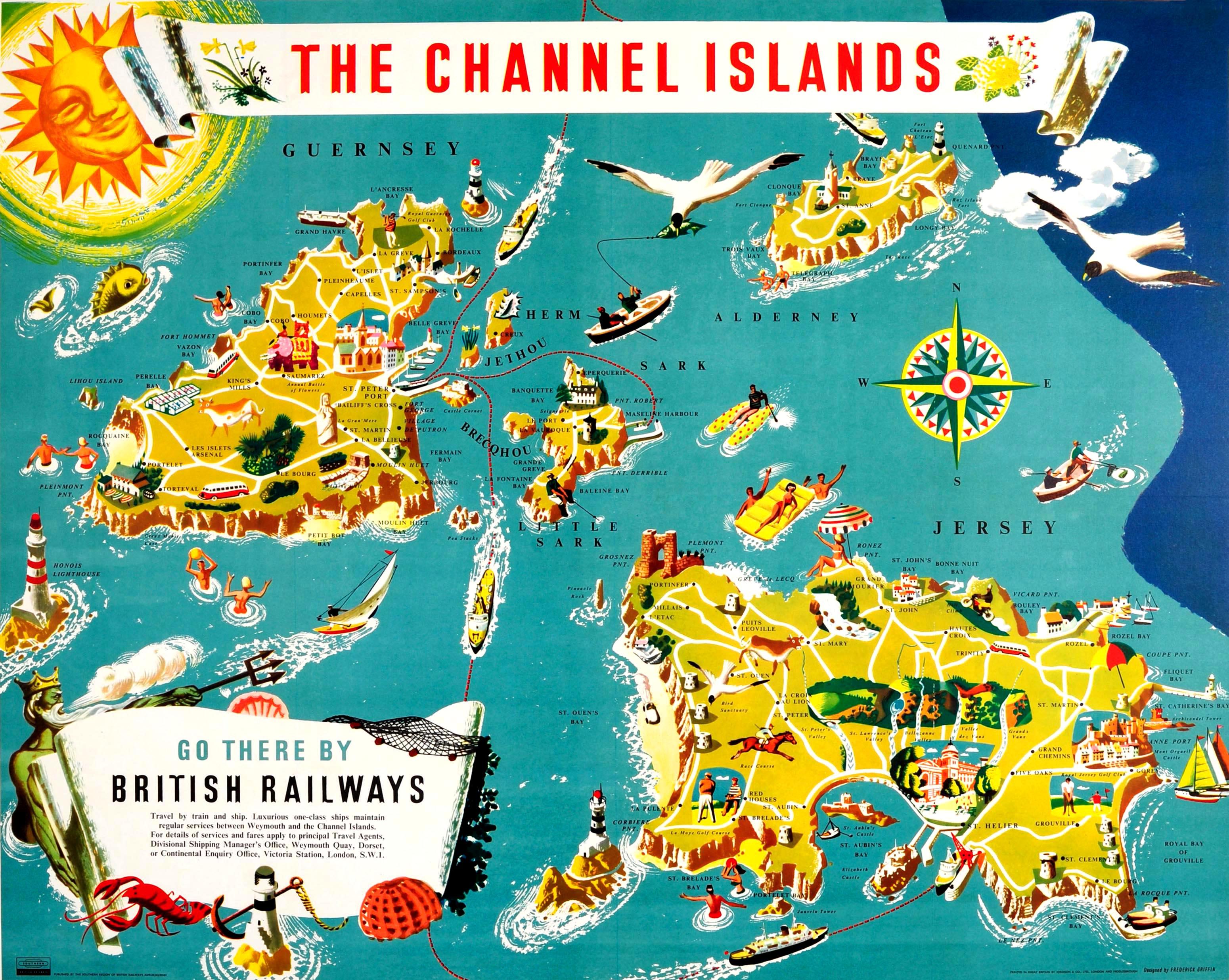 Frederick Griffin Print - Original Vintage British Railways Poster Illustrated Map Of The Channel Islands