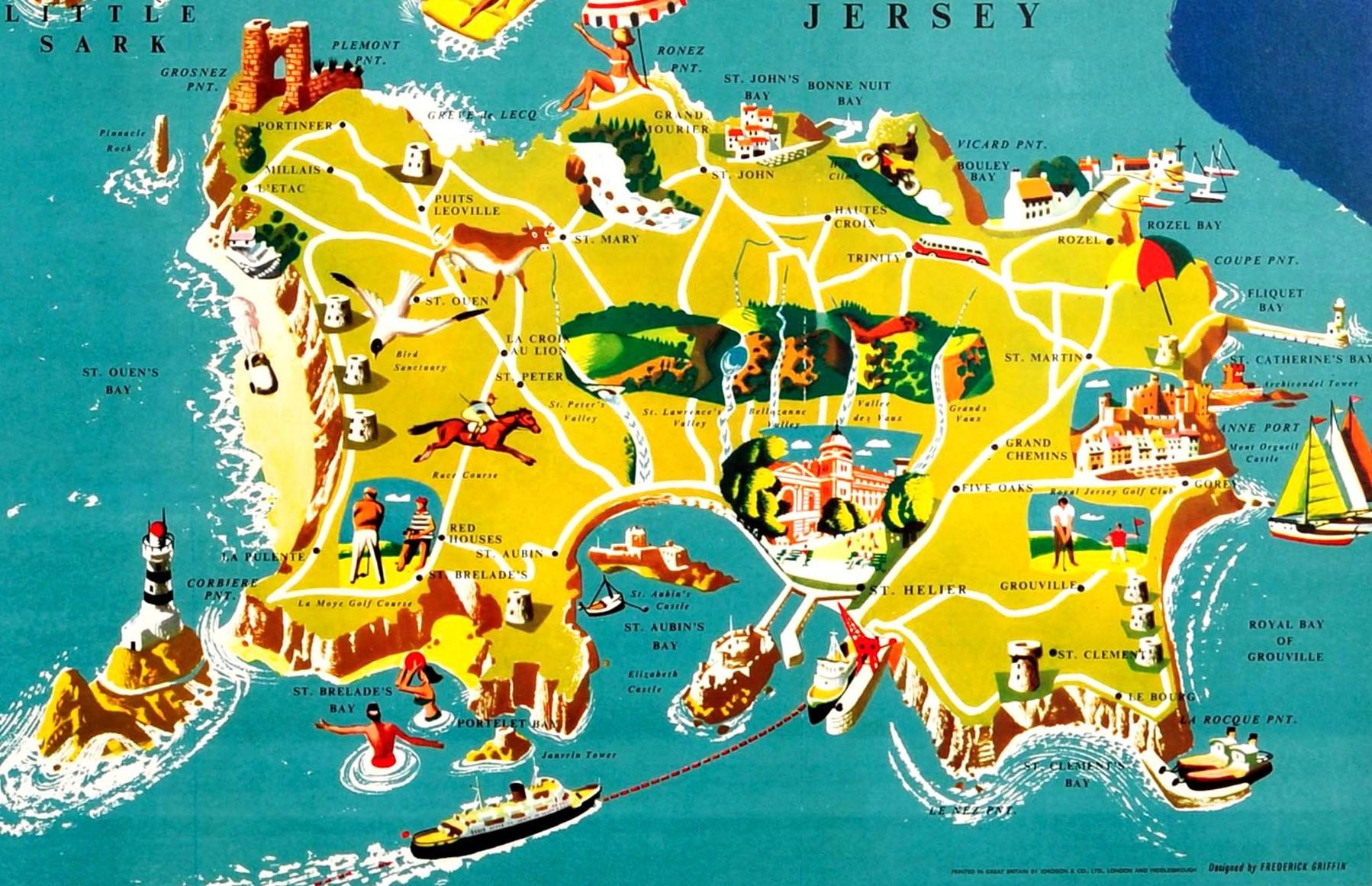 Affiche vintage d'origine des chemins de fer britanniques, carte illustrée des îles de la côte en vente 1