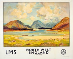 Original Vintage LMS Railway Poster North West England Buttermere Lake District