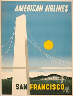 Original Vintage Travel Poster American Airlines San Francisco Golden Gate Brdge