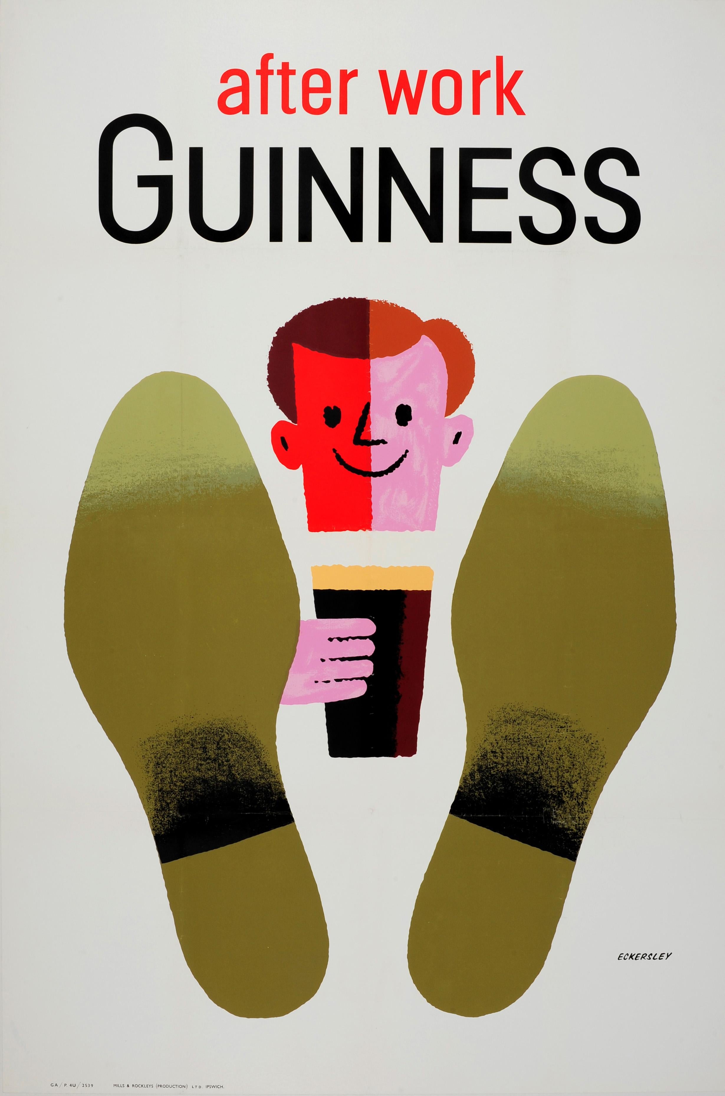 Tom Eckersley Print - Original Vintage Irish Stout Drink Poster Guinness After Work Midcentury Design