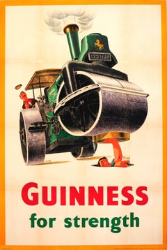 Original Vintage Guinness Stout Drink Poster Guinness For Strength Steamroller