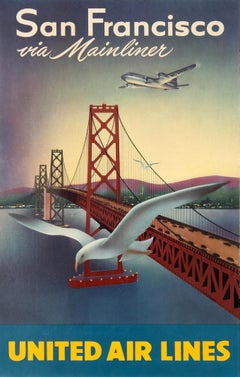 Original Vintage Travel Poster For San Francisco Via Mainliner United Air Lines