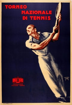 Original Vintage Art Deco Style Sport Poster Torneo Nazionale Di Tennis Italy