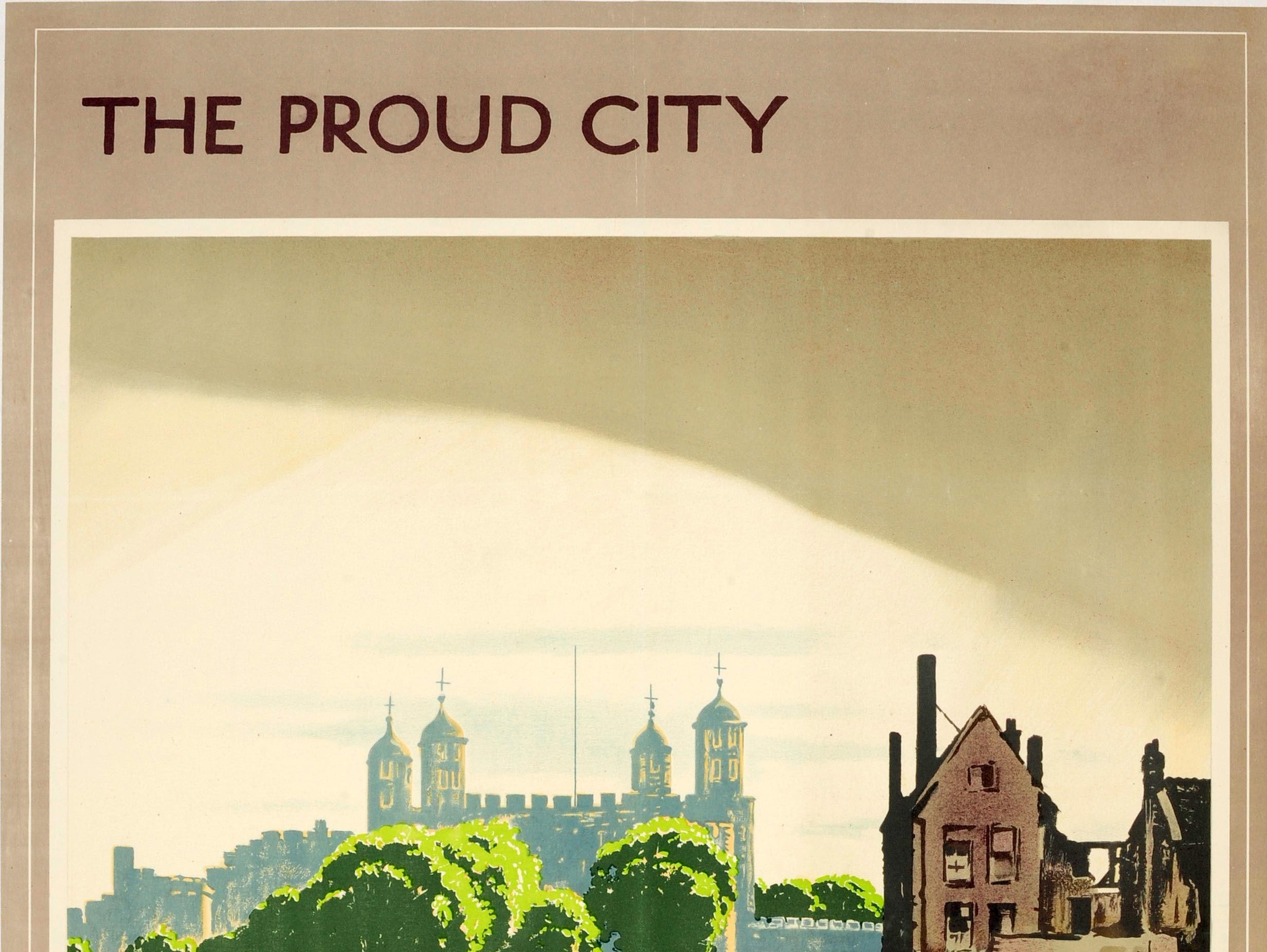 Original Vintage WWII London Transport Poster The Proud City Tower Of London - Print by Walter E. Spradbery