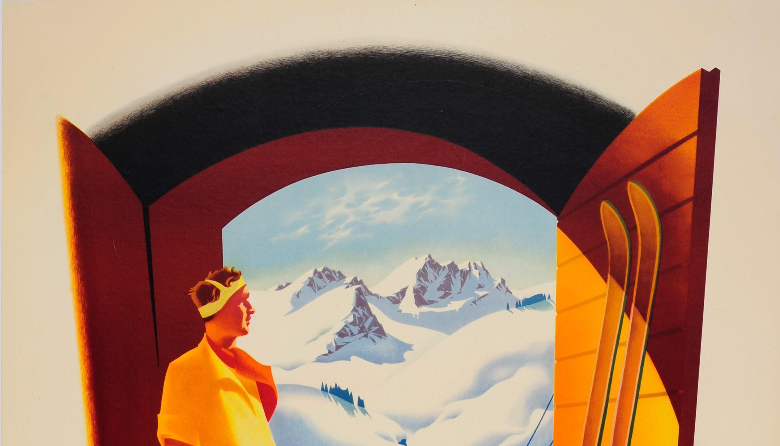 Original Vintage Austria Winter Sport & Skiing Travel Poster Skier Mountain View - Print by A. Ebner