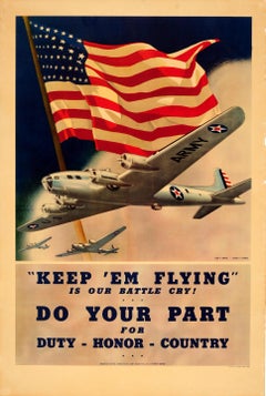 Original Vintage American World War Two Army Poster US Air Force Keep 'em Flying