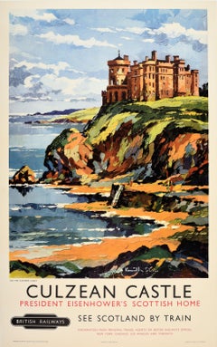 Original Vintage British Railways Poster Culzean Castle Scotland Eisenhower Home