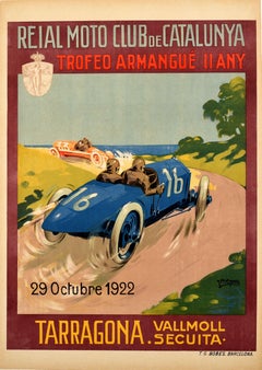 Original Vintage 1922 Motor Car Racing Poster Armangue Trophy Tarragona Spain