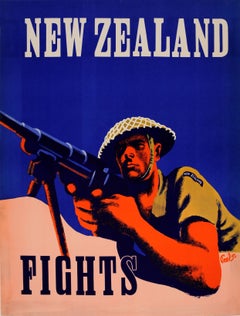 Original Vintage World War Two Poster New Zealand Fights WWII Military History