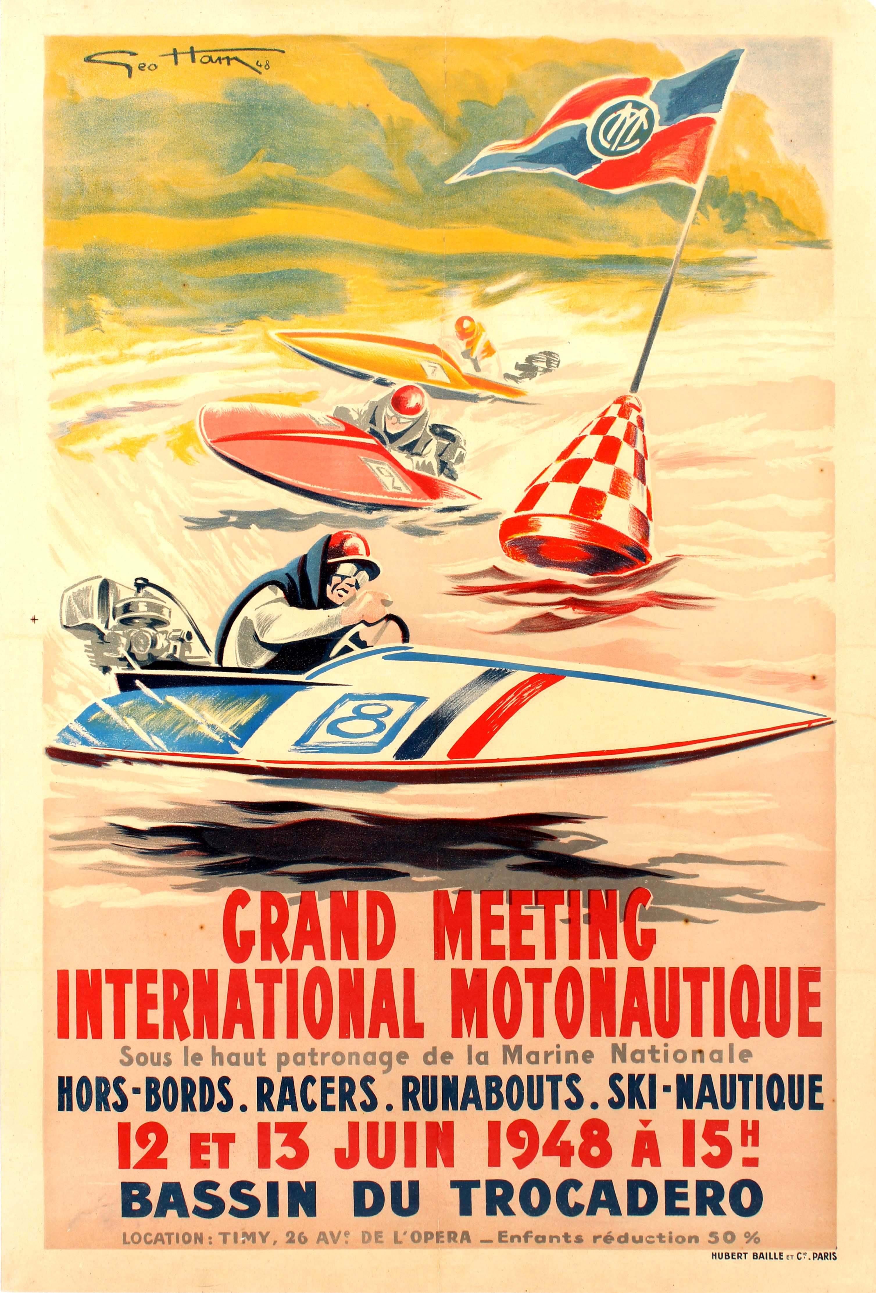 Geo Ham Print - Original Vintage Water Sport Poster For Grand Meeting International Motonautique