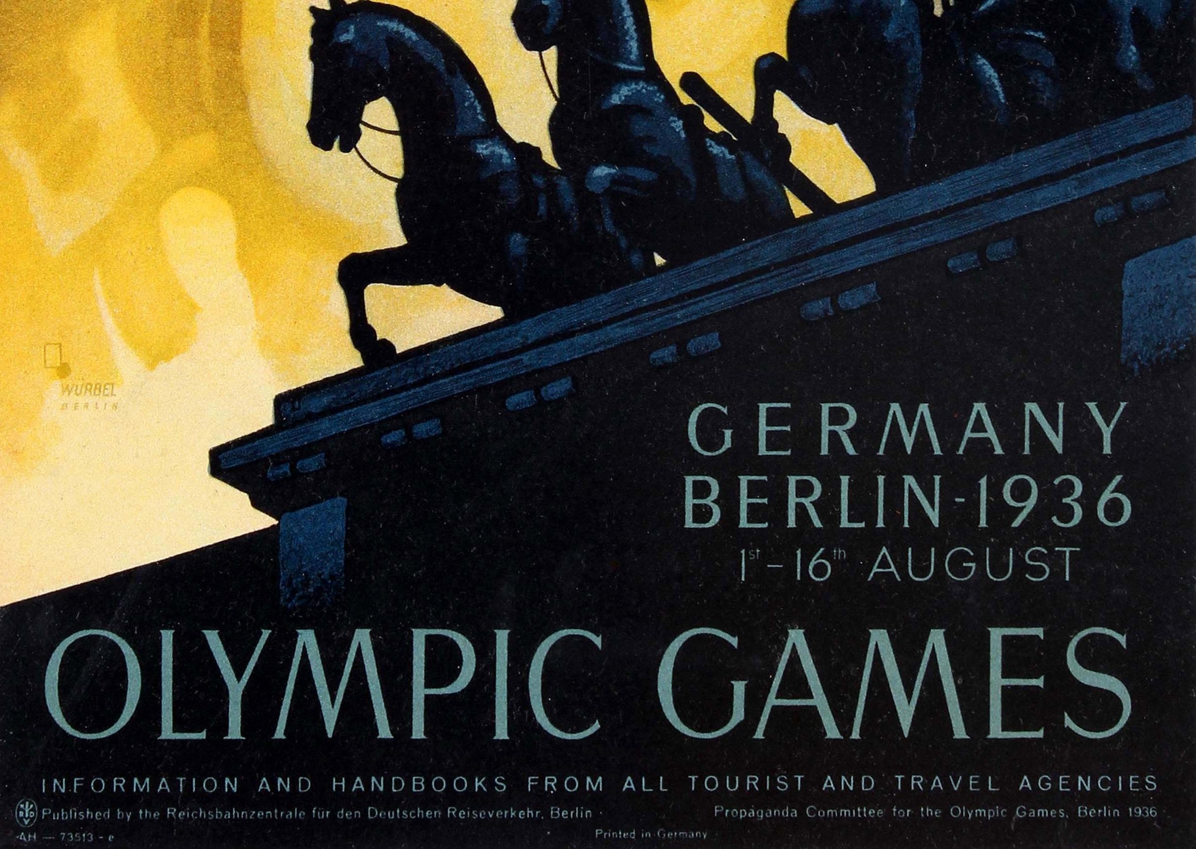 Affiche rétro originale des Jeux olympiques d'été de 1936 à Berlin:: Allemagne - Orange Print par Franz Würbel