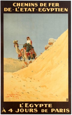 Original Antique Railway Travel Poster Egypt 4 Days Paris Chemins De Fer Egypte