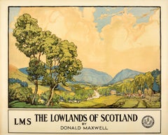 Affiche vintage d'origine de la LMS Railway intitulée The Lowlands Of Scotland par Donald Maxwell