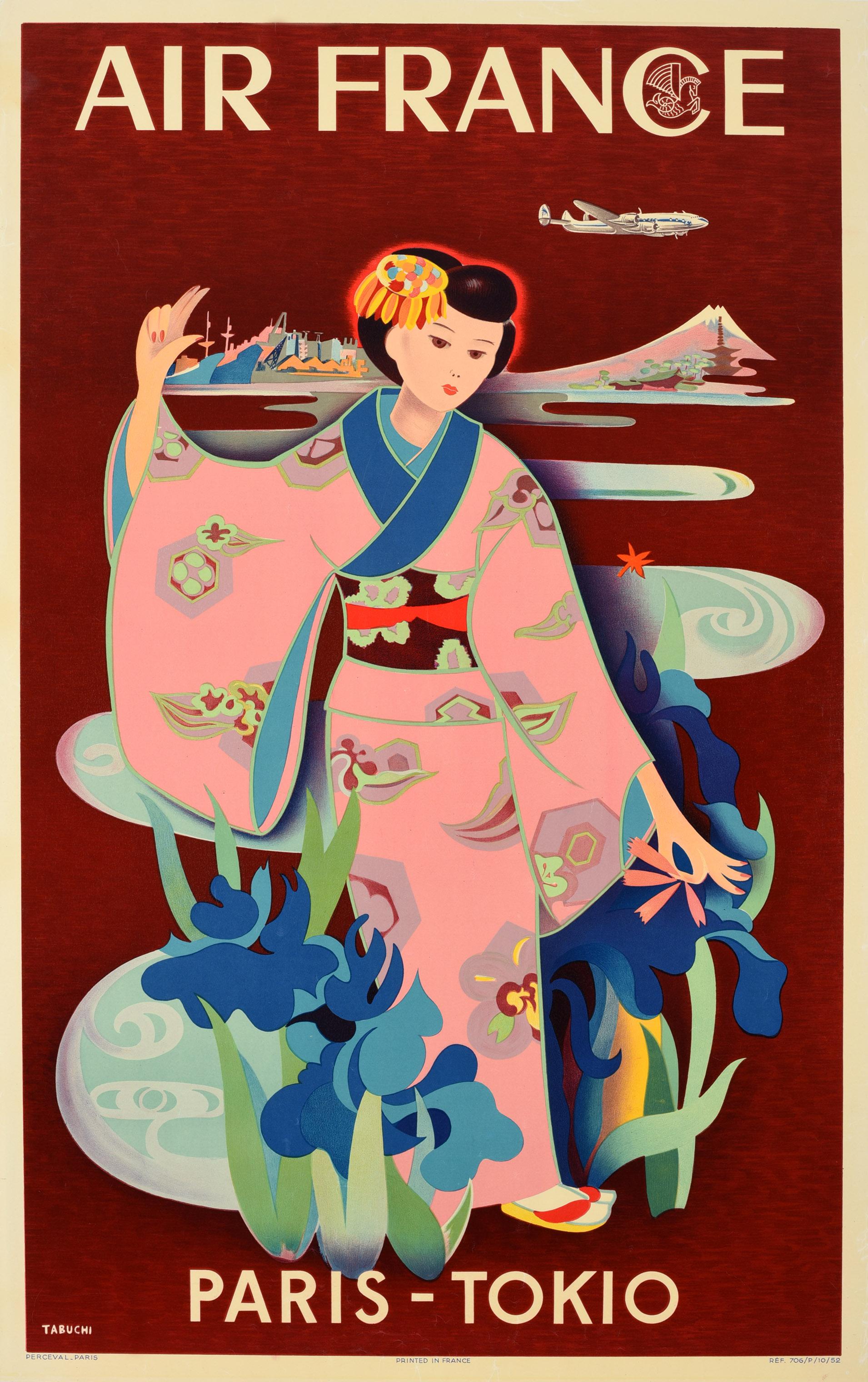 Tabuchi Print - Original Vintage Air France Travel Poster Paris Tokio Tokyo Japan Mount Fuji