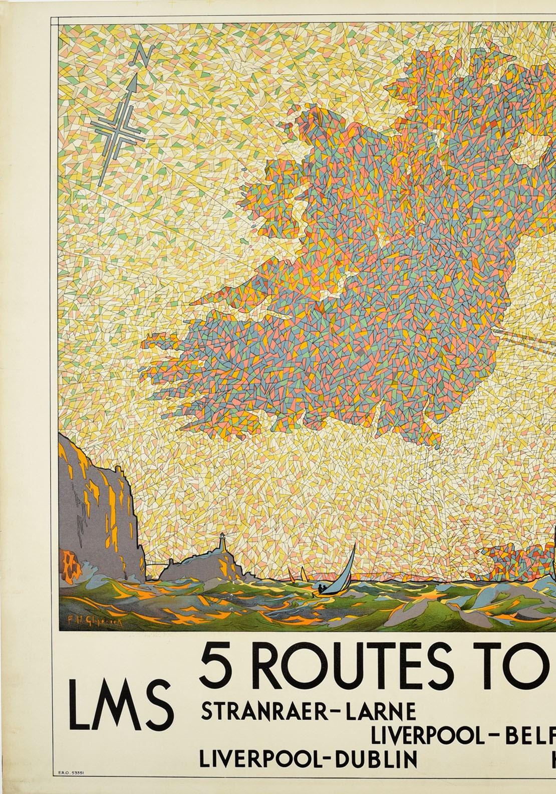 Original-Vintage-Poster LMS London Midland Scottish Railway 5 Routen nach Irland (Beige), Print, von F. H. Glinbrook