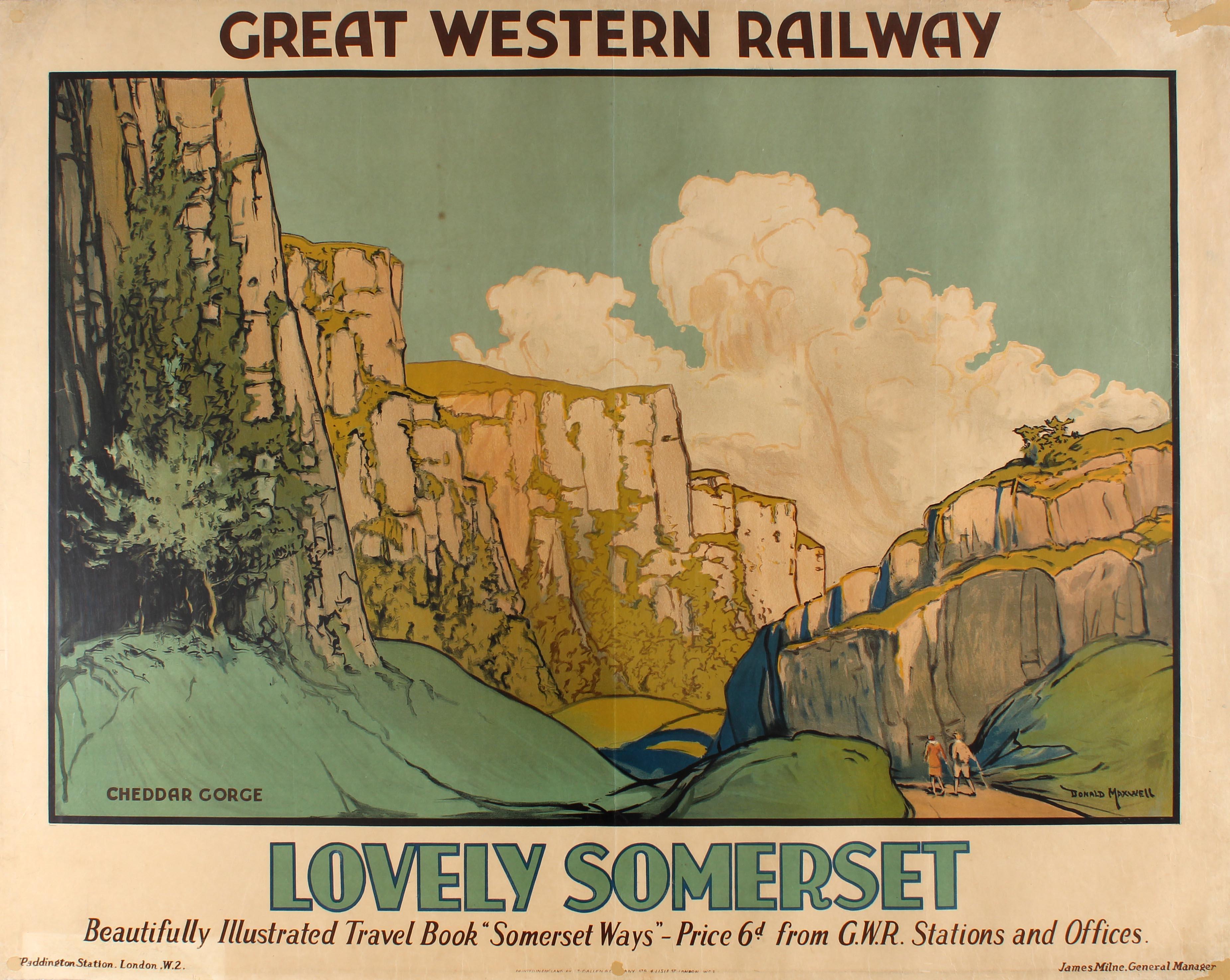 Donald Maxwell Print – Original Vintage Great Western Railway Poster Lovely Somerset Cheddar Gorge GWR