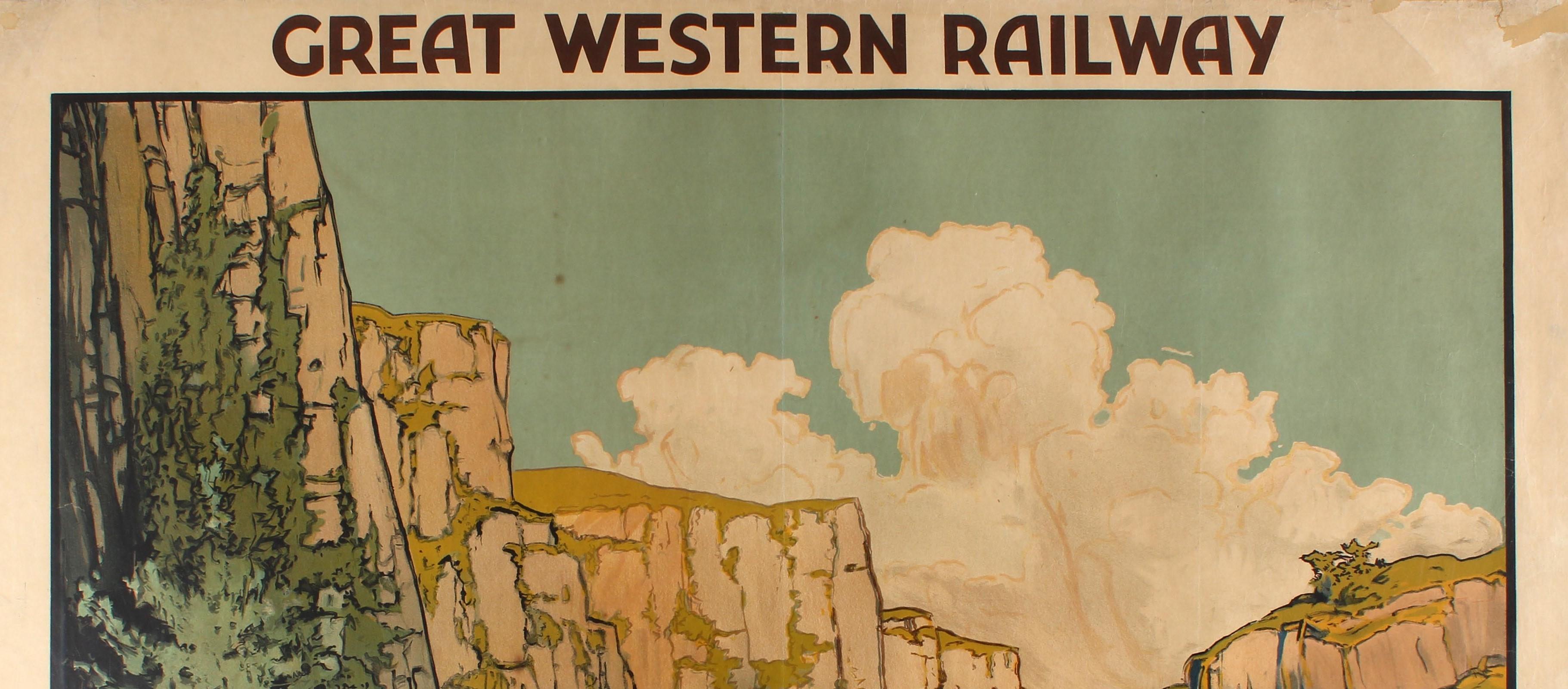 Original Vintage Great Western Railway Poster Lovely Somerset Cheddar Gorge GWR – Print von Donald Maxwell