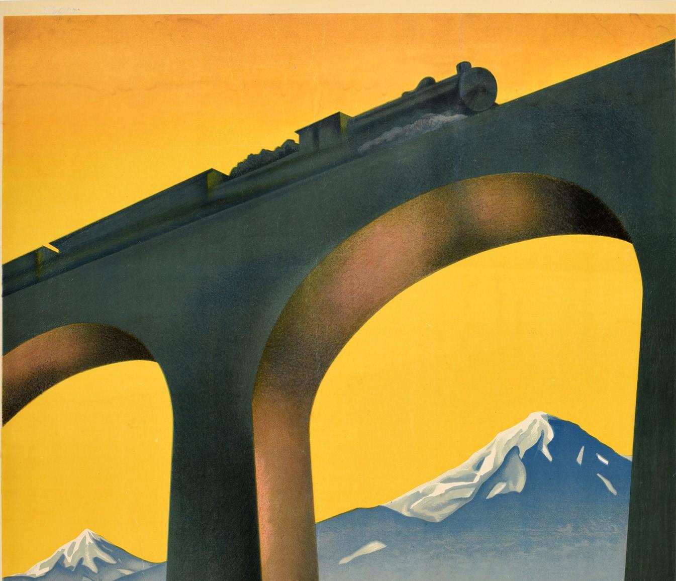 Affiche vintage d'origine Art Déco - Intourist - Arménie soviétique avec voitures et trains classiques - Print de Sergey Igumnov