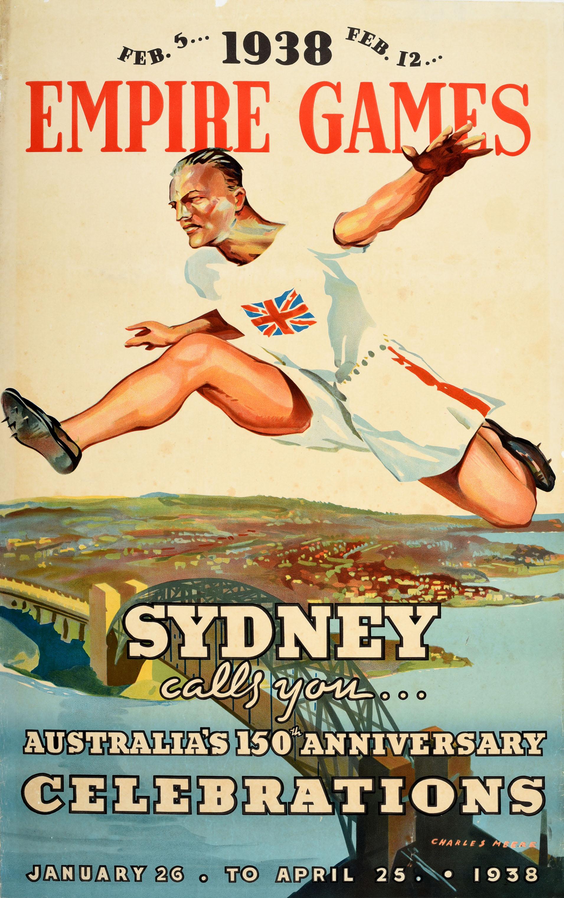 Charles Meere Print - Original Vintage Sport Poster 1938 Empire Games Sydney Australia 150 Anniversary