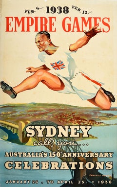 Original Vintage Sport Poster 1938 Empire Games Sydney Australia 150 Anniversary