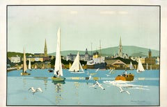 Original Vintage LMS Poster Ireland For Holidays Kingston Dun Laoghaire Sailing