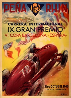 Original Vintage Car Racing Poster Motor Sport Penya Rhin Grand Prix Gran Premio