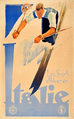 Original Vintage Winter Sports Skiiing Poster Les Sports D'hiver En Italie Italy