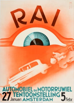 Original Vintage Art Deco Design Motor Show Poster RAI Automobiel & Motorrijwiel