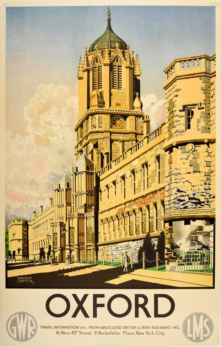 Ernest Coffin Print - Original Vintage GWR LMS Railway Poster Oxford University Christ Church Tom Quad
