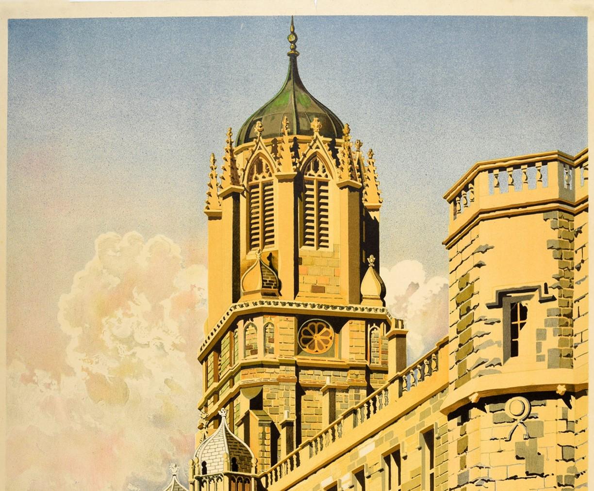 Original Vintage GWR LMS Railway Poster Oxford University Christ Church Tom Quad - Print by Ernest Coffin