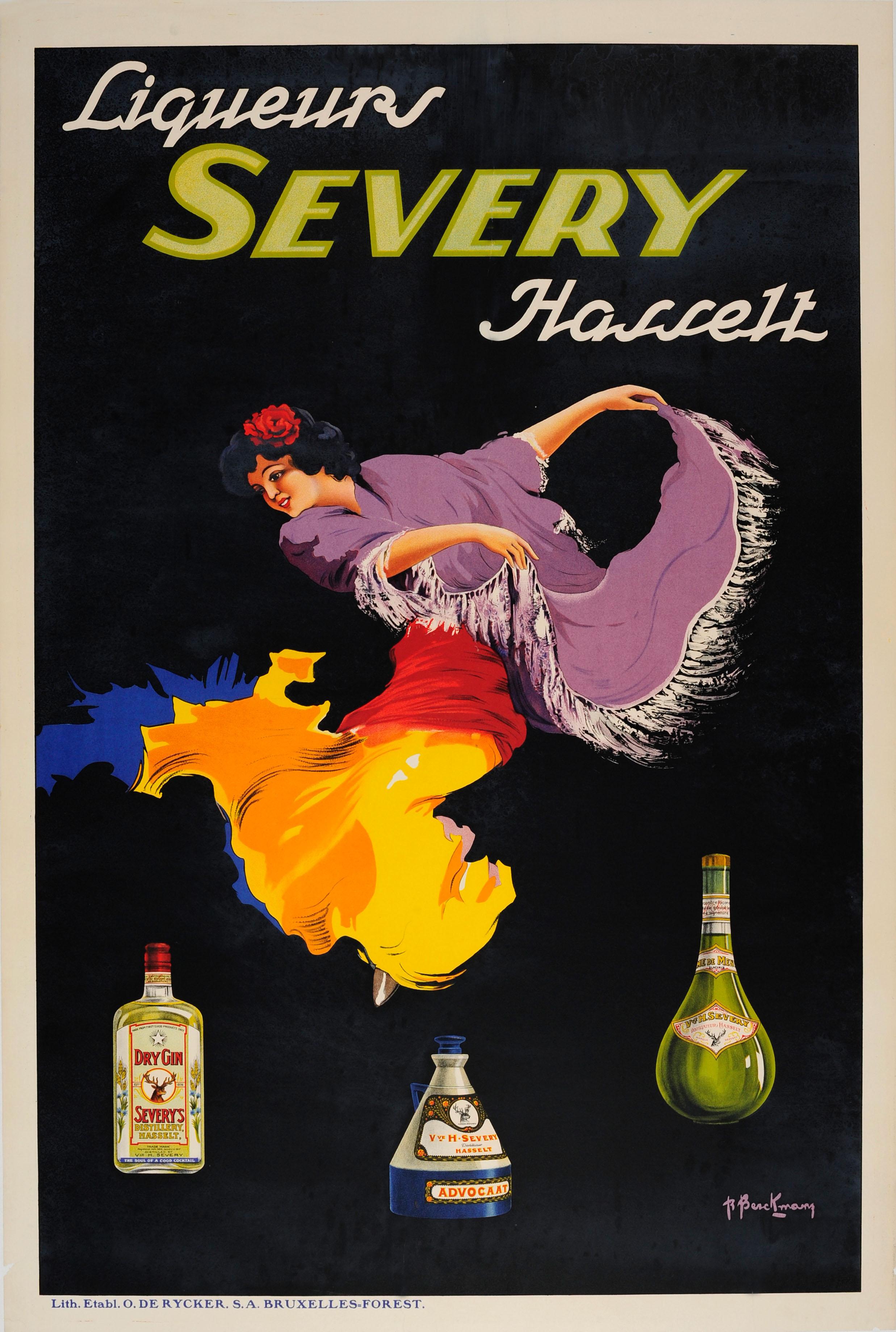 Roger Berckmans Print - Original Vintage Drink Poster Liqueurs Severy Hasselt Gin Creme De Menthe Dancer