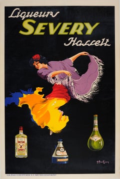 Original Vintage Drink Poster Liqueurs Severy Hasselt Gin Creme De Menthe Dancer