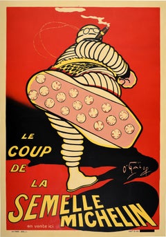 Cartel publicitario original antiguo Bibendum icónico Michelin Man Design O'Galop