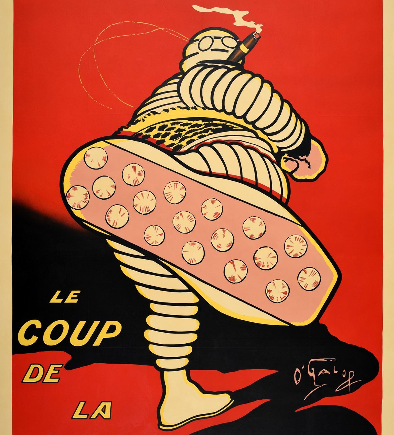 Antikes Werbeplakat Iconic Bibendum Michelin Man Design O'Galop (Rot), Print, von Marius Rossillon (O'Galop)