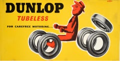 Original Vintage Tyre Advertising Poster - Dunlop Tubeless For Carefree Motoring