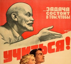 Original Vintage Soviet Education Propaganda Poster The Task Is To Study - Lenin
