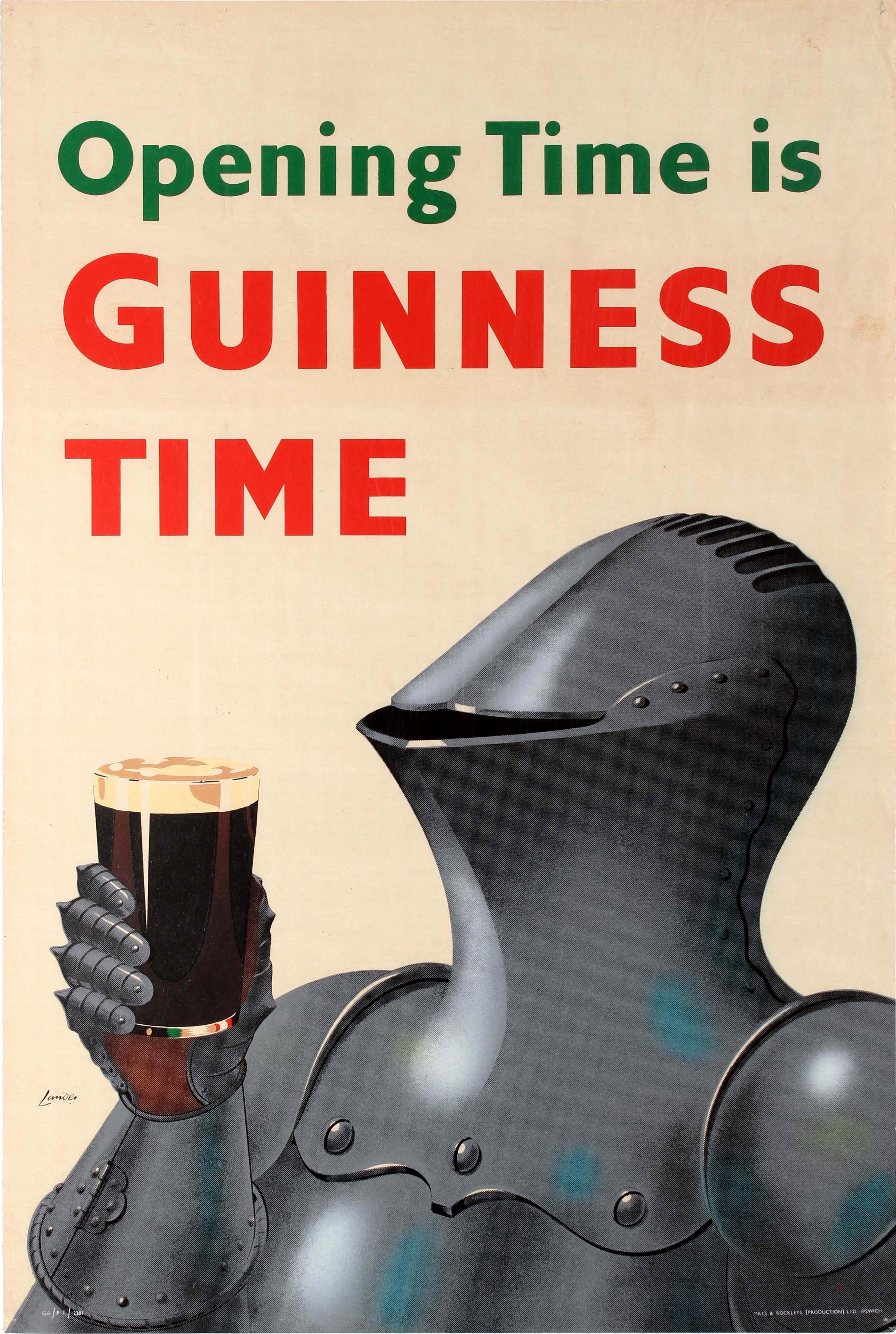 Eric Lander Print - Original Vintage Opening Time Is Guinness Time Poster Knight Design Drink Advert