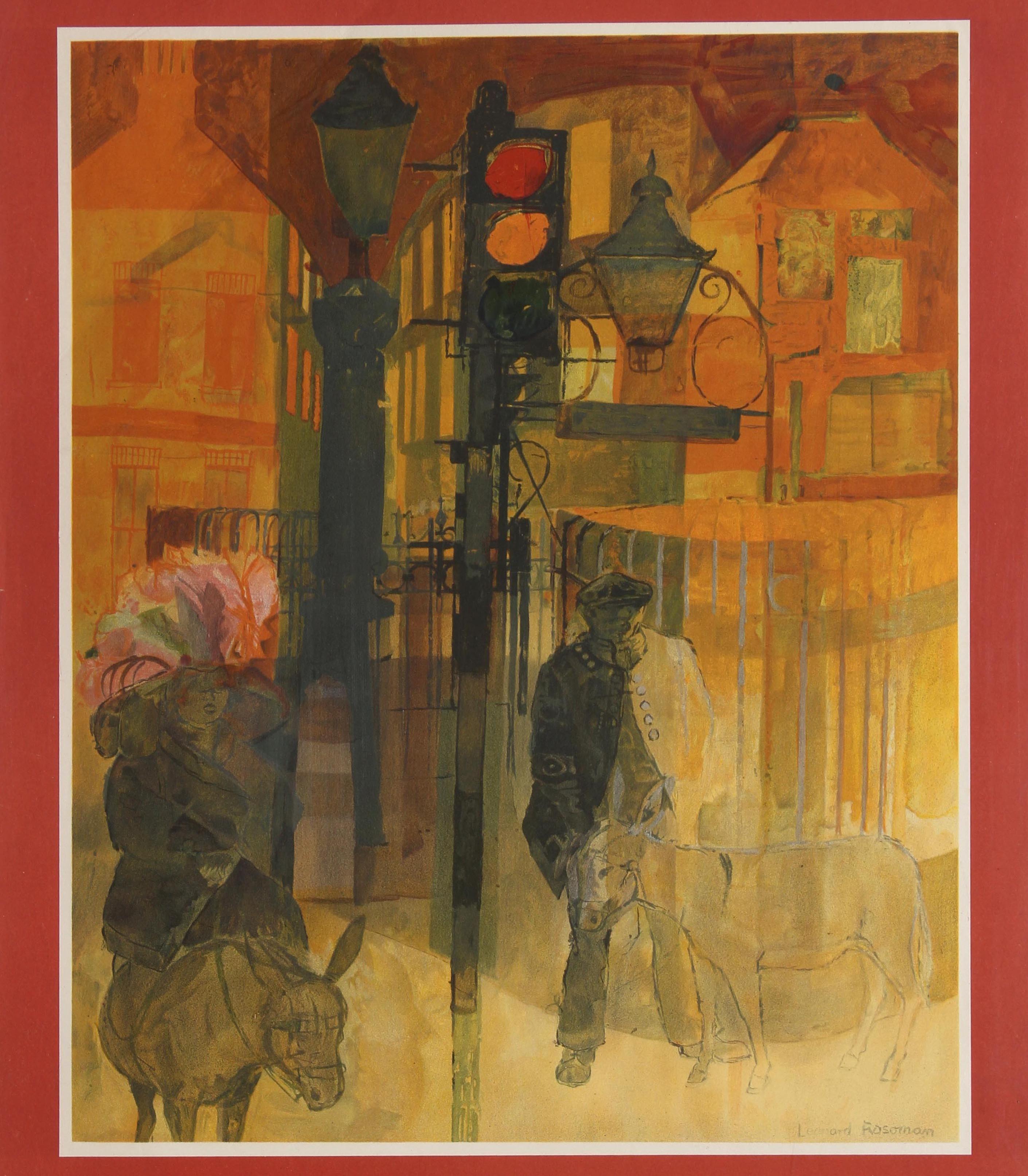 Original Vintage London Electricity Board Poster „ Power Of London“, Straßenlaternen (Braun), Print, von Leonard Rosoman