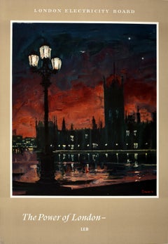 Original Retro London Electricity Board Poster The Power Of London Parliament 