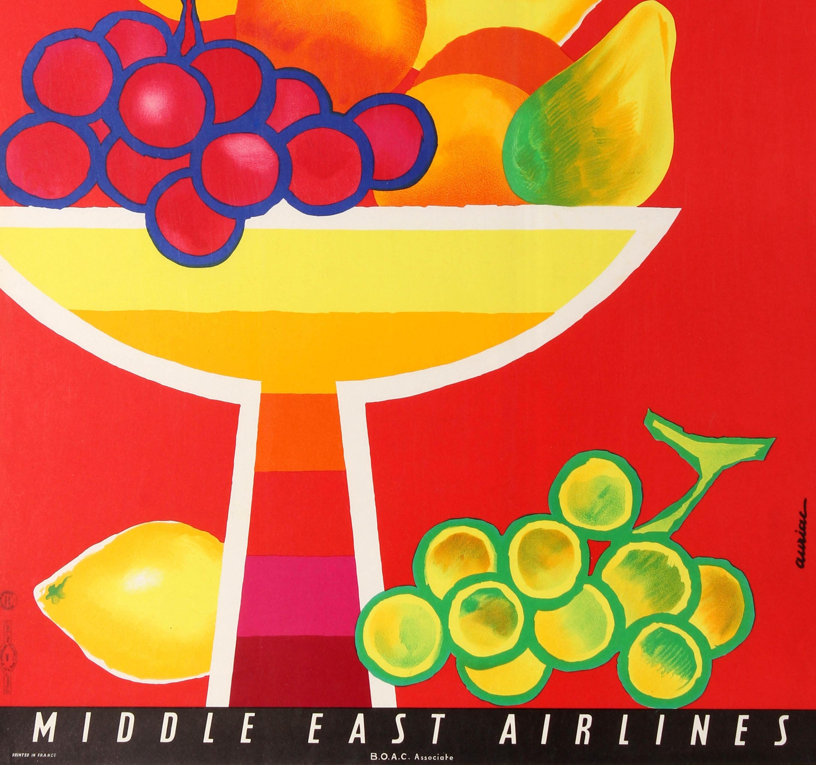 Original Vintage Travel Poster For Libanon Lebanon MEA Middle East Airlines BOAC - Red Print by Jacques Auriac