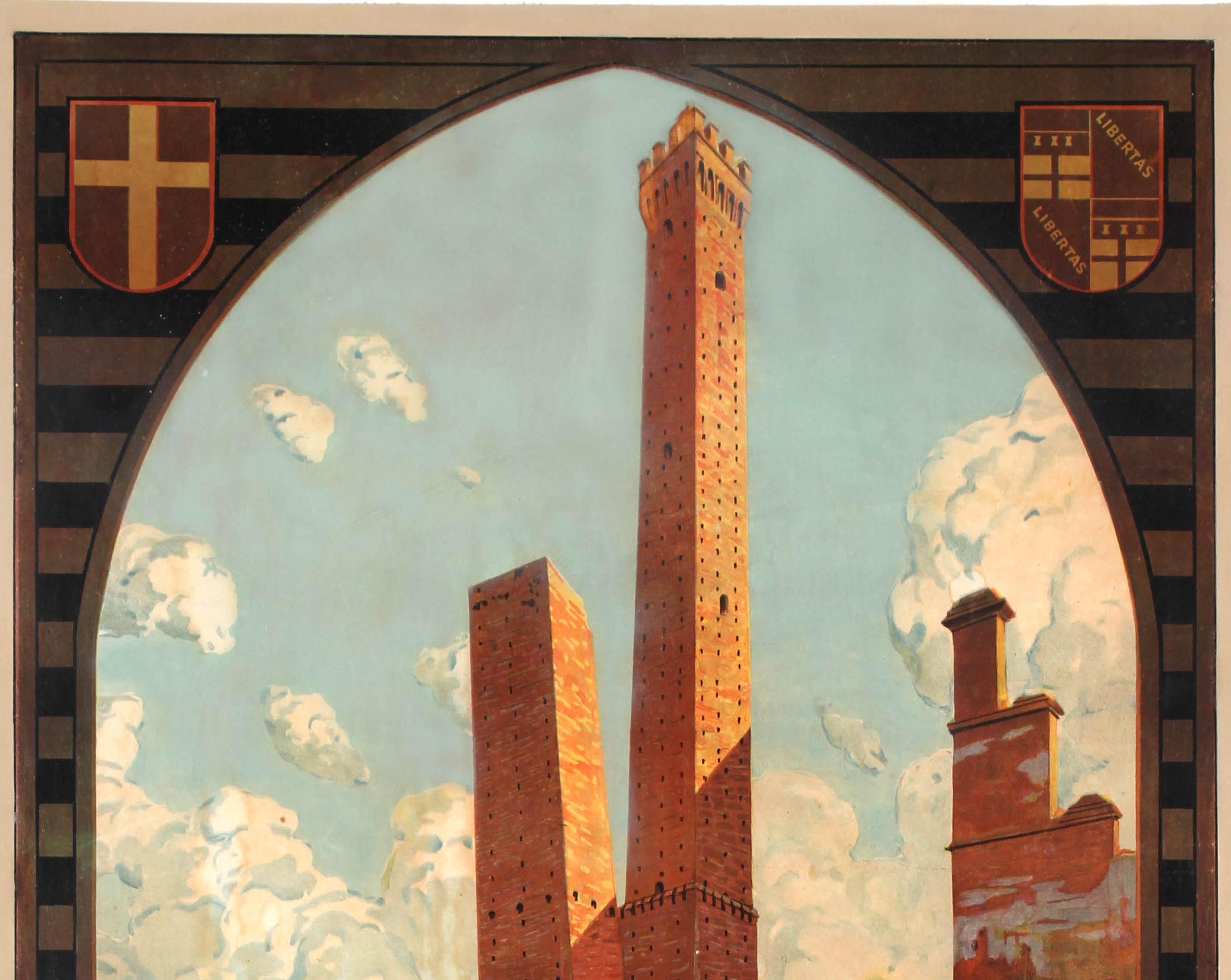 Original Vintage Travel Poster Bologna Italy Two Towers Asinelli Garisenda ENIT - Print by Severino Tremator