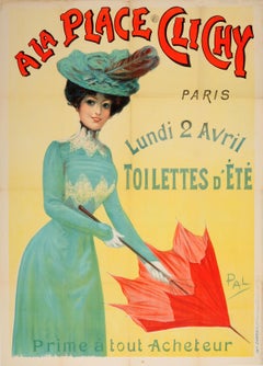 Poster originale antico Belle Epoque A La Place Clichy Parigi Moda Estate Vendita