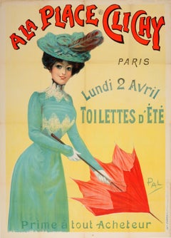 Original Antique Belle Epoque Poster A La Place Clichy Paris Fashion Summer Sale